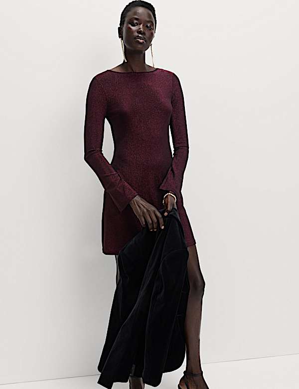 Lurex Metallic Mini Shift Dress