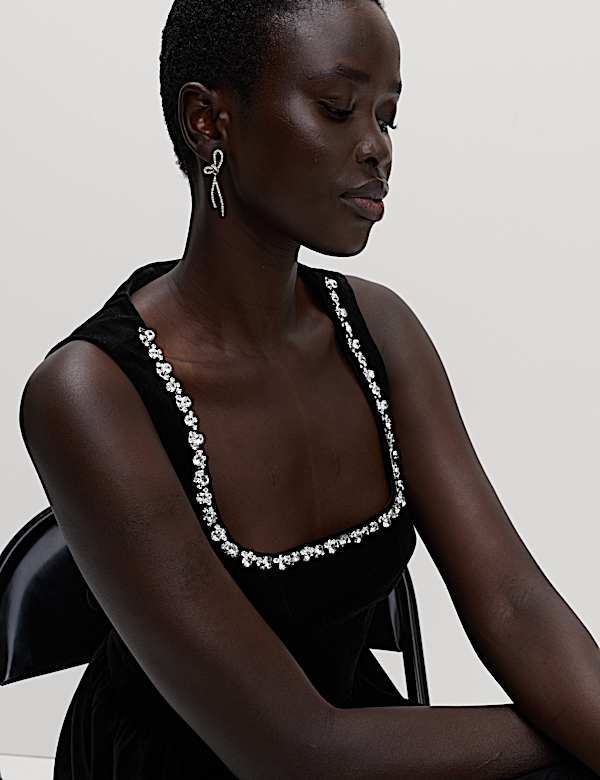 Cotton Rich Velvet Embellished Mini Skater Dress - VN