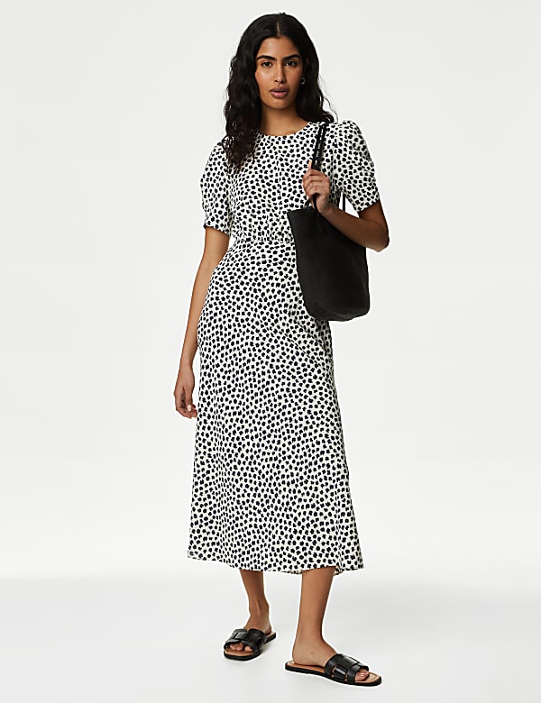 Printed Puff Sleeve Midaxi Tea Dress