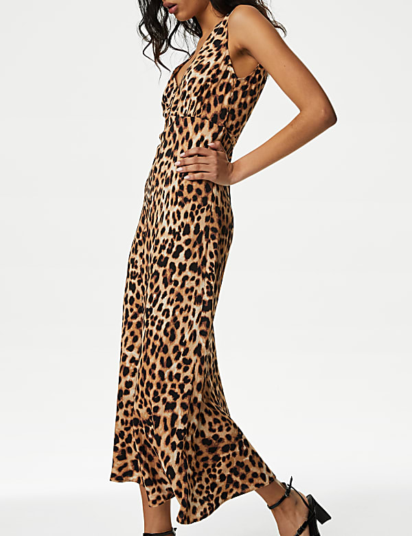 Printed V-Neck Button Front Midaxi Tea Dress
