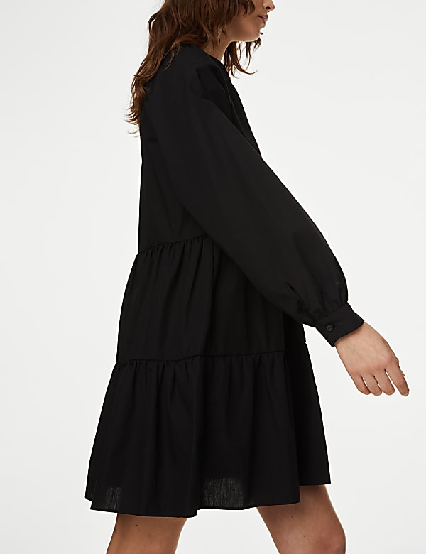 Pure Cotton V-Neck Mini Tiered Dress