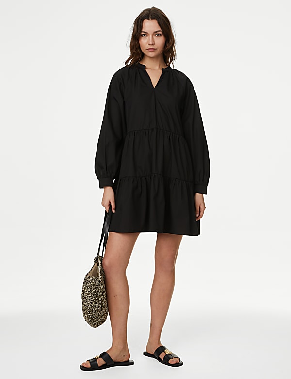 Pure Cotton V-Neck Mini Tiered Dress
