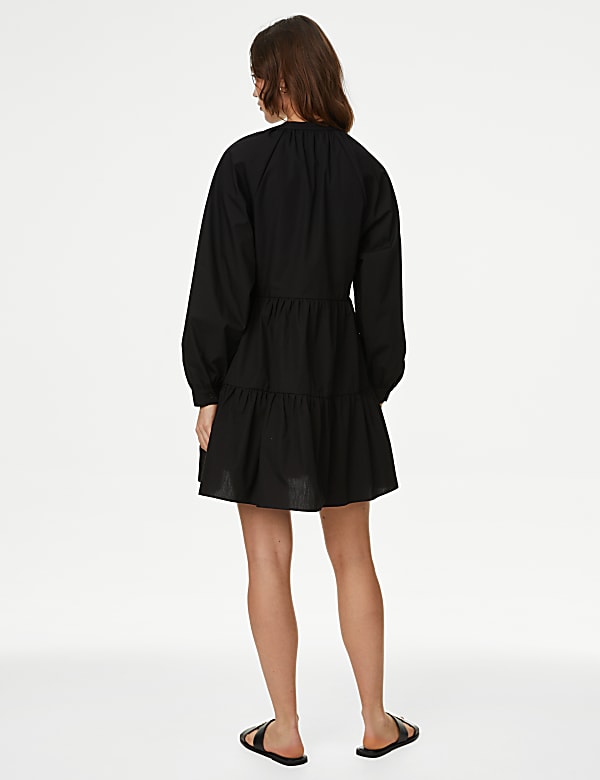 Pure Cotton V-Neck Mini Tiered Dress