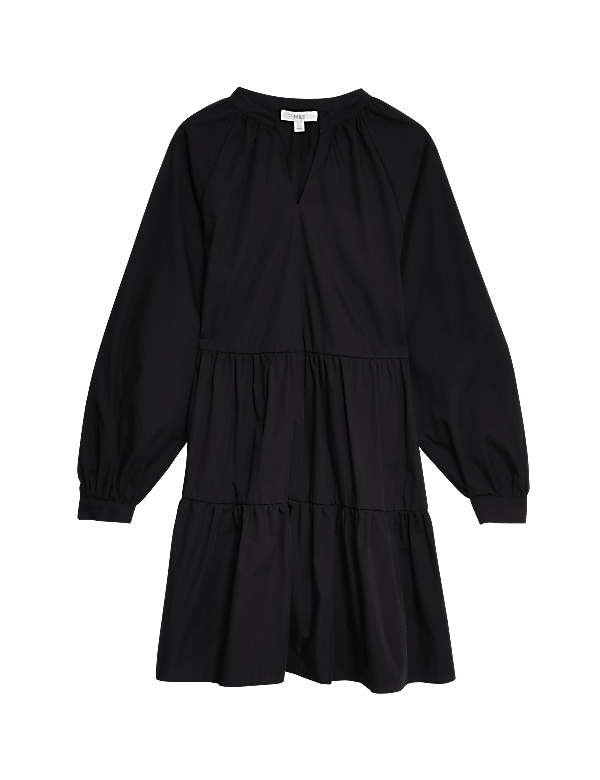 Pure Cotton V-Neck Mini Tiered Dress