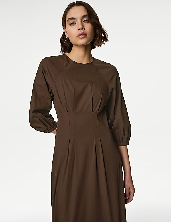 Pure Cotton Round Neck Midaxi Waisted Dress