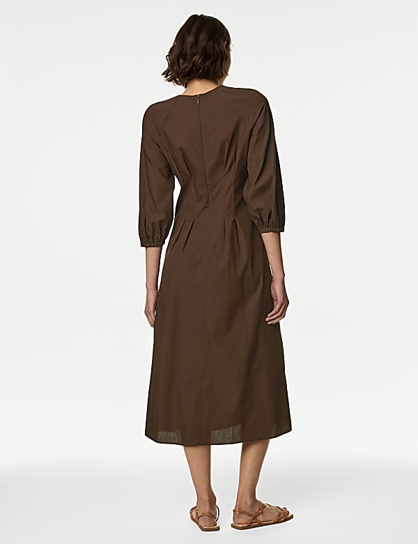 Pure Cotton Round Neck Midaxi Waisted Dress
