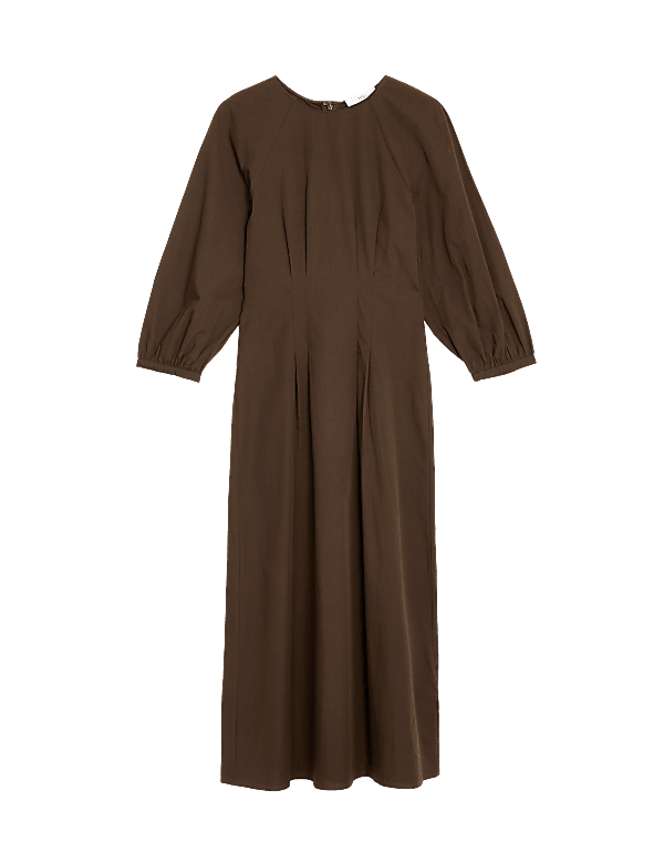 Pure Cotton Round Neck Midaxi Waisted Dress