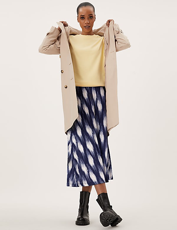 Jersey Printed Pleated Midaxi Skirt