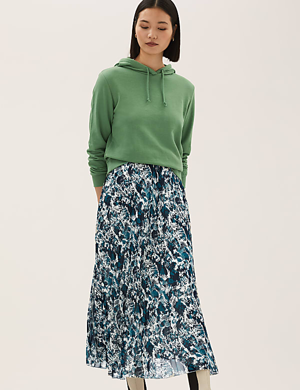 Animal Print Pleated Midaxi Skirt