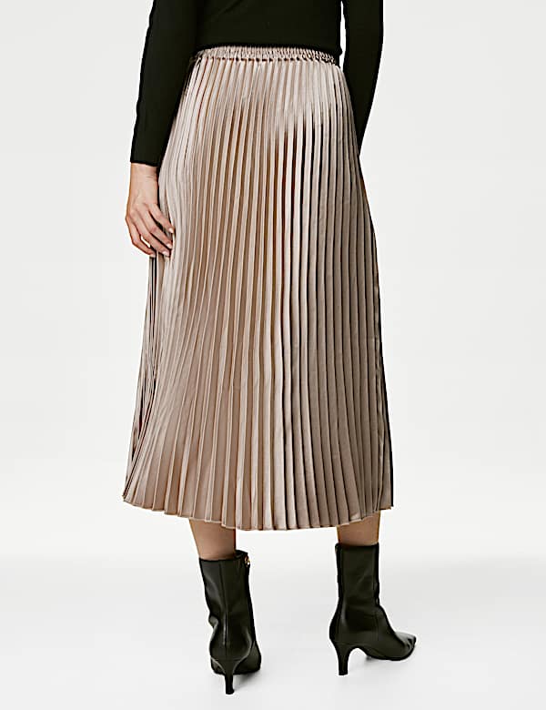 Jupe midaxi pliss&eacute;e en satin - FR