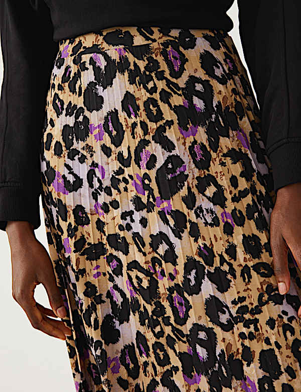 Jersey Animal Print Pleated Midi Skirt