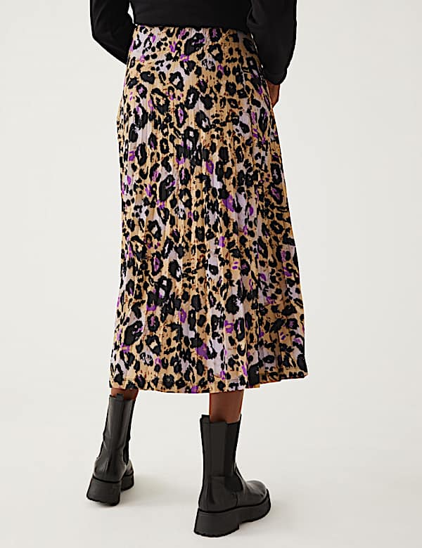 Jersey Animal Print Pleated Midi Skirt