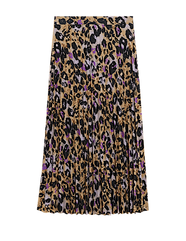 Jersey Animal Print Pleated Midi Skirt
