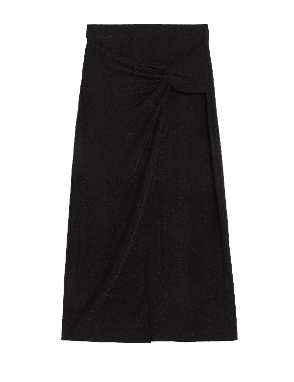 Jersey Sparkly Knotted Midi Pencil Skirt