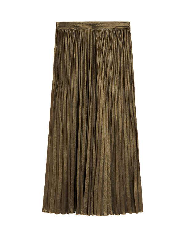 Foil Pleated Midi Skirt