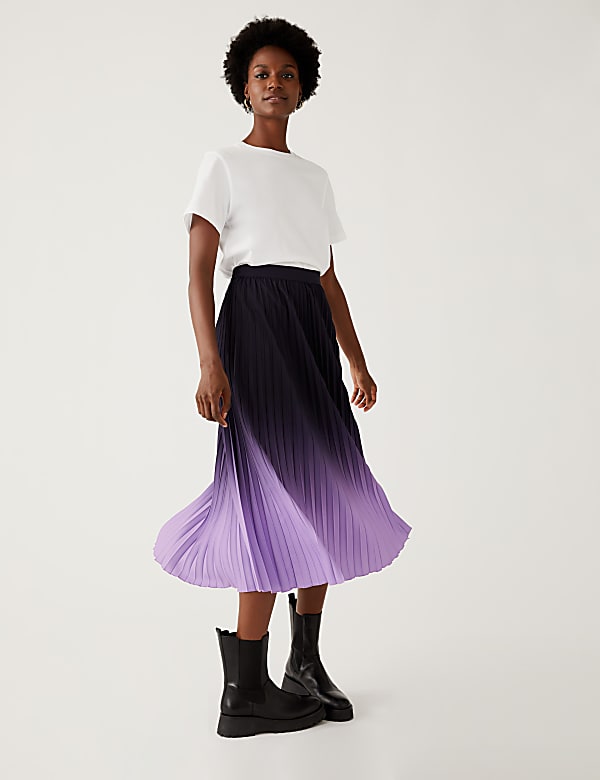Ombre Pleated Midaxi Skirt