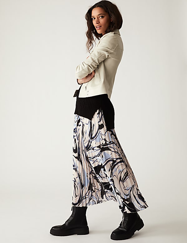 Marble Print Pleated Midaxi Skirt