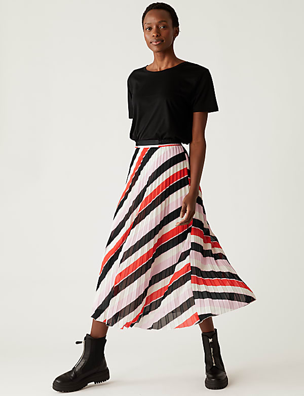 Striped Pleated Midaxi Skirt