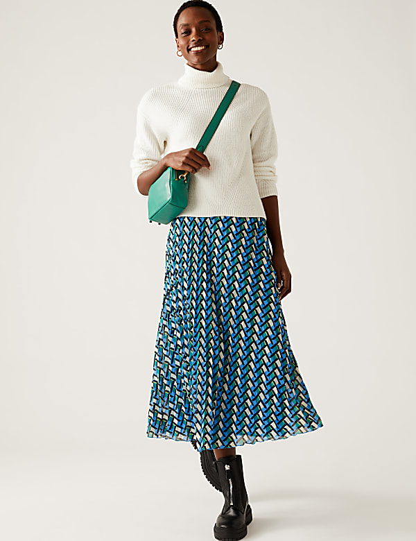 Geometric Pleated Midaxi Skirt