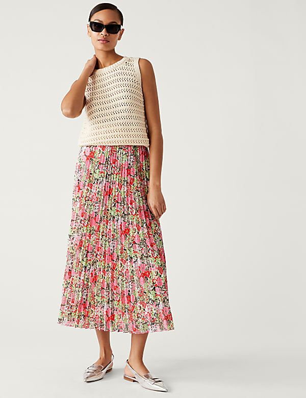 Printed Pleated Midaxi Skirt