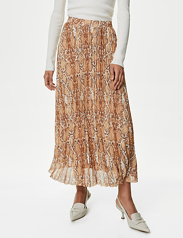 Printed Pleated Midaxi Skirt