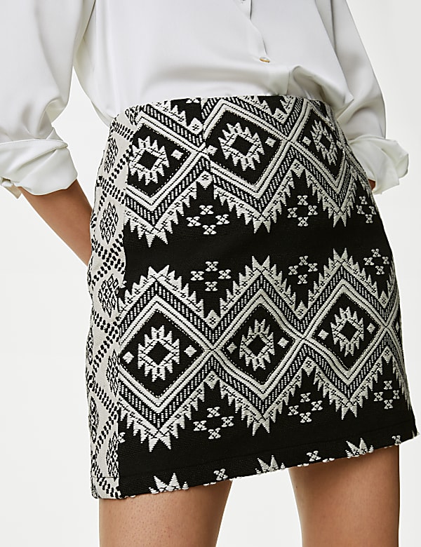 Cotton Blend Jacquard Mini A-Line Skirt