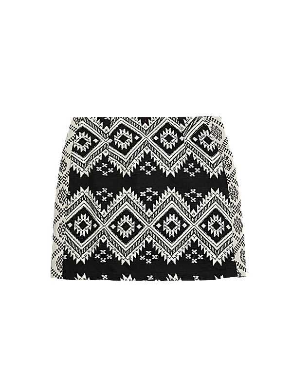 Cotton Blend Jacquard Mini A-Line Skirt