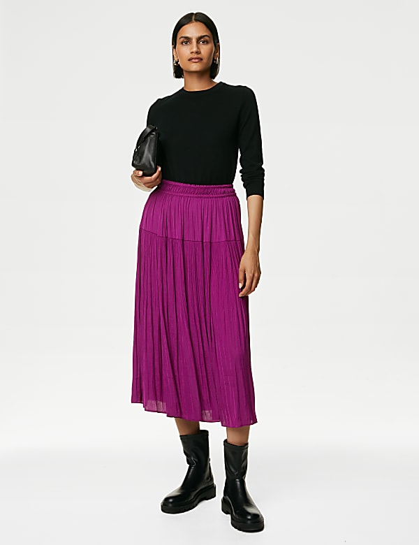 Satin Plisse Midi Pleated Skirt - FI