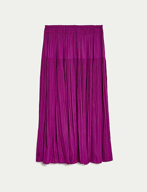 Satin Plisse Midi Pleated Skirt - FI
