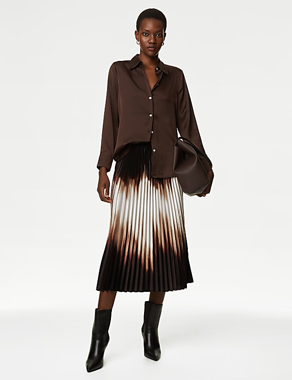 Satin Ombre Pleated Midaxi Skirt CHOCOLATE MIX Skirts M S PT
