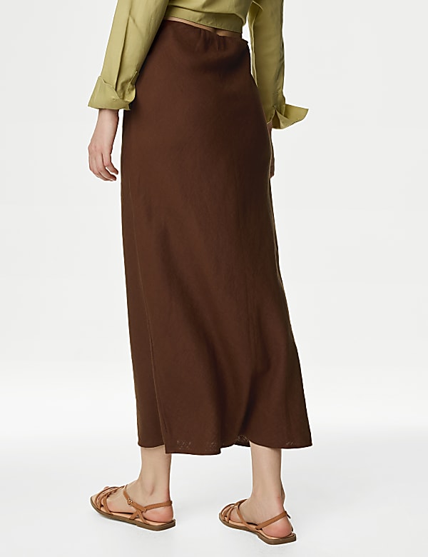 Linen Blend Midaxi Slip Skirt - CN