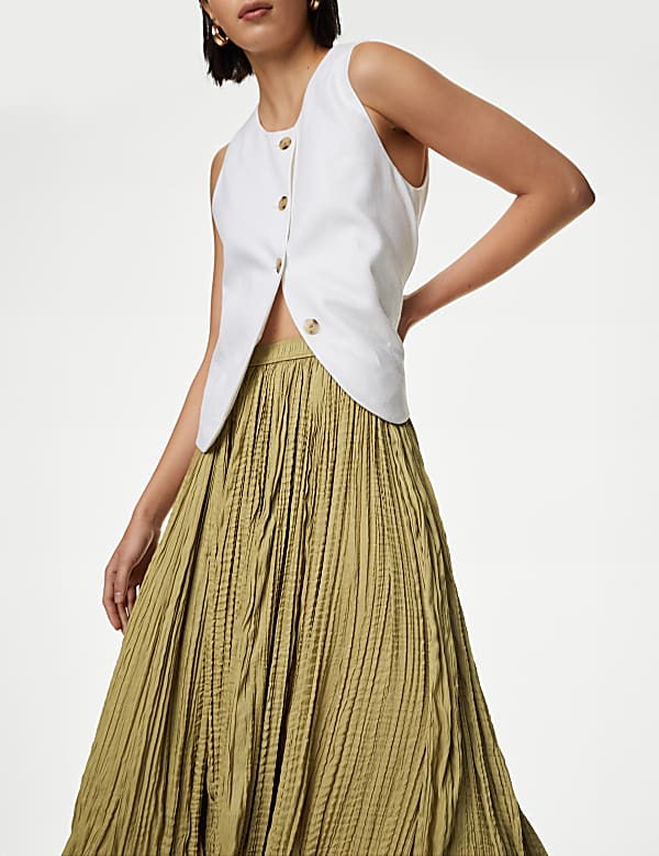 Textured Pleated Midi Skirt - DK