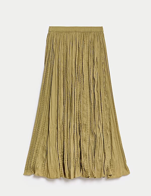 Textured Pleated Midi Skirt - US