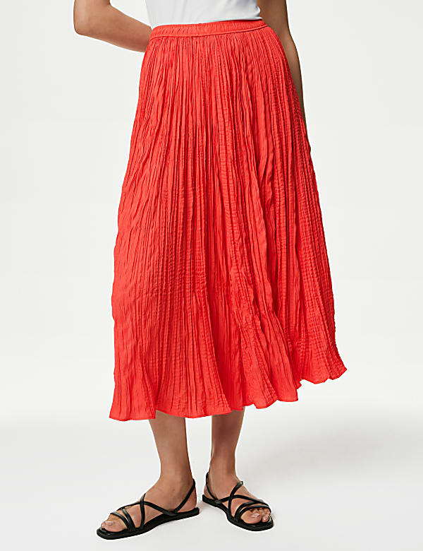 Textured Pleated Midi Skirt