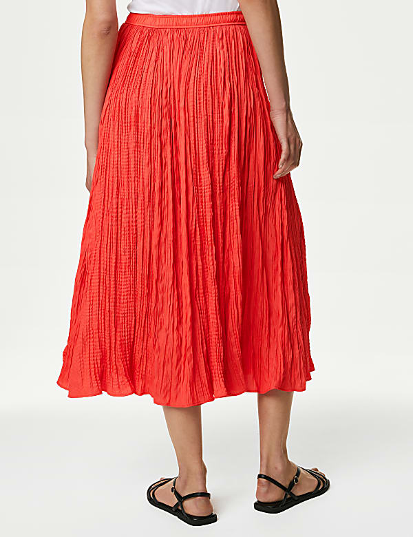 Textured Pleated Midi Skirt