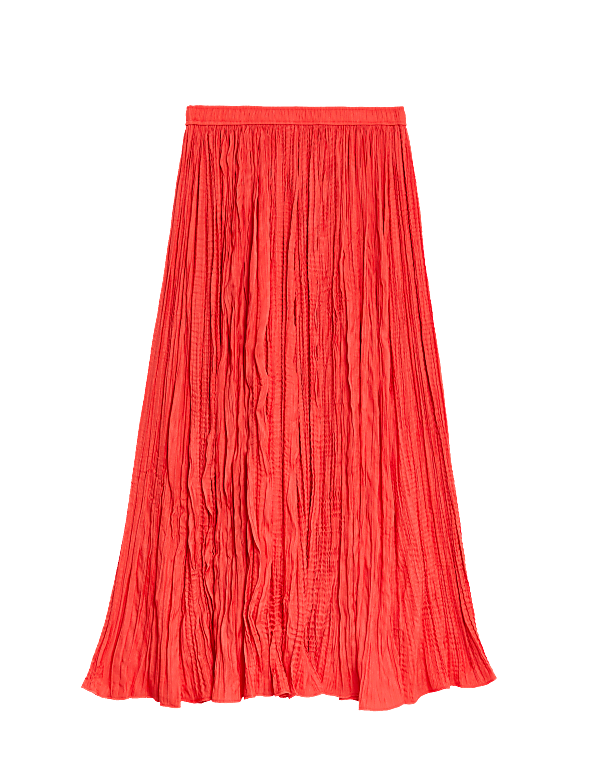 Textured Pleated Midi Skirt