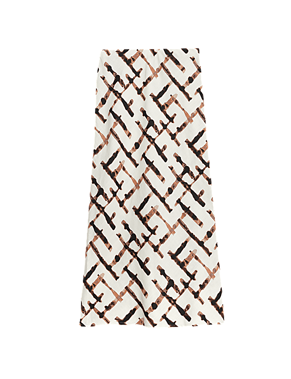 Linen Blend Printed Maxi Slip Skirt