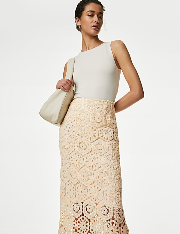 Cotton Rich Knitted Midi Column Skirt