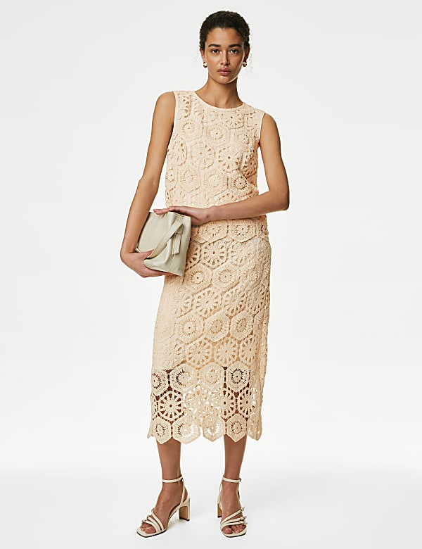 Cotton Rich Knitted Midi Column Skirt
