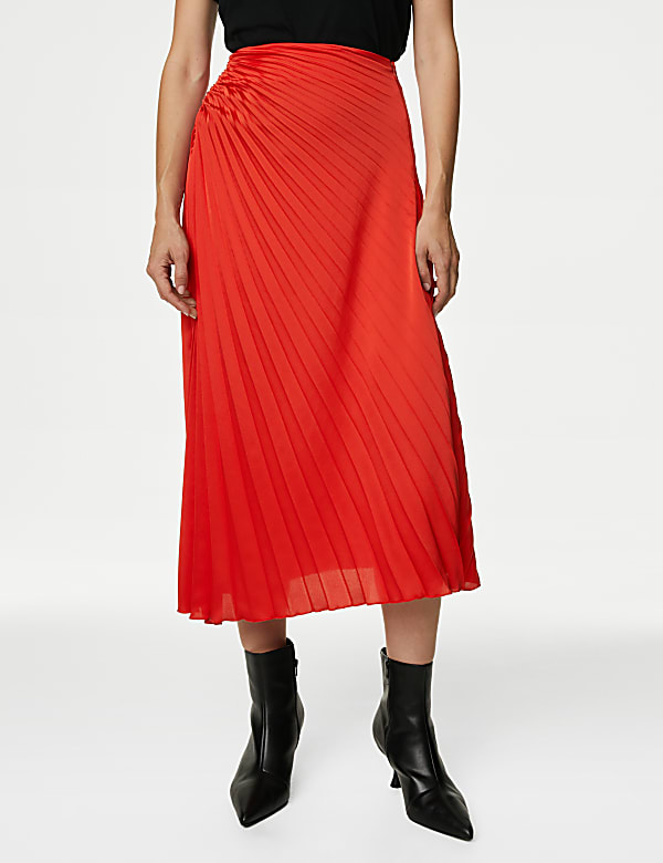 Pleated Midaxi Asymmetric Skirt