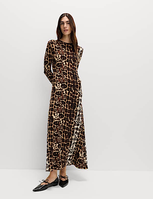 Langarm-Maxikleid aus Jersey mit Animalprint - DE