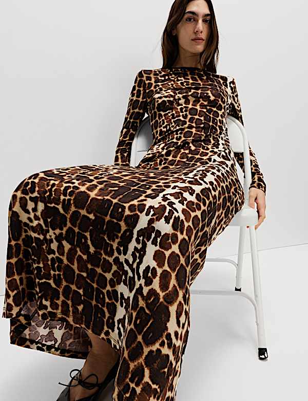 Langarm-Maxikleid aus Jersey mit Animalprint - DE