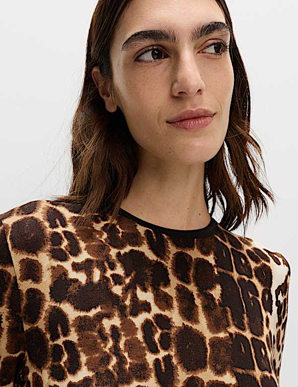 Langarm-Maxikleid aus Jersey mit Animalprint - DE