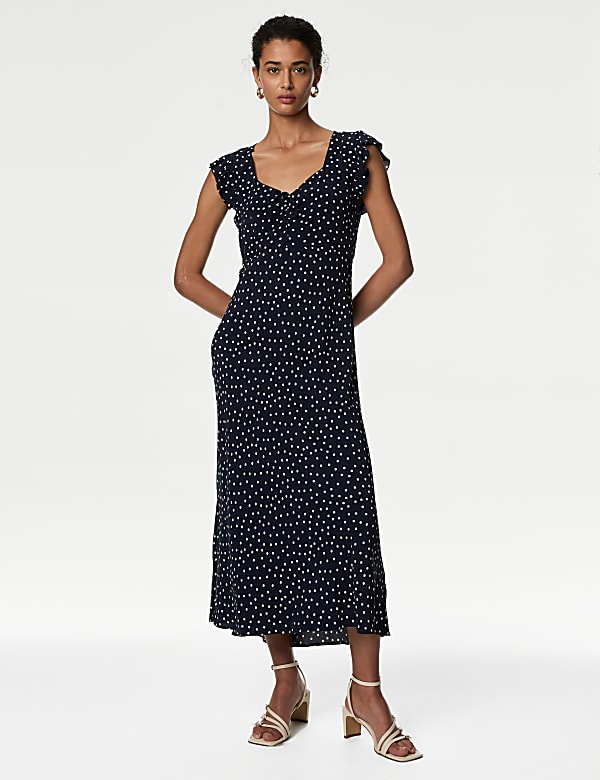 Floral Sweetheart Neckline Midaxi Tea Dress | DARK BLUE MIX 