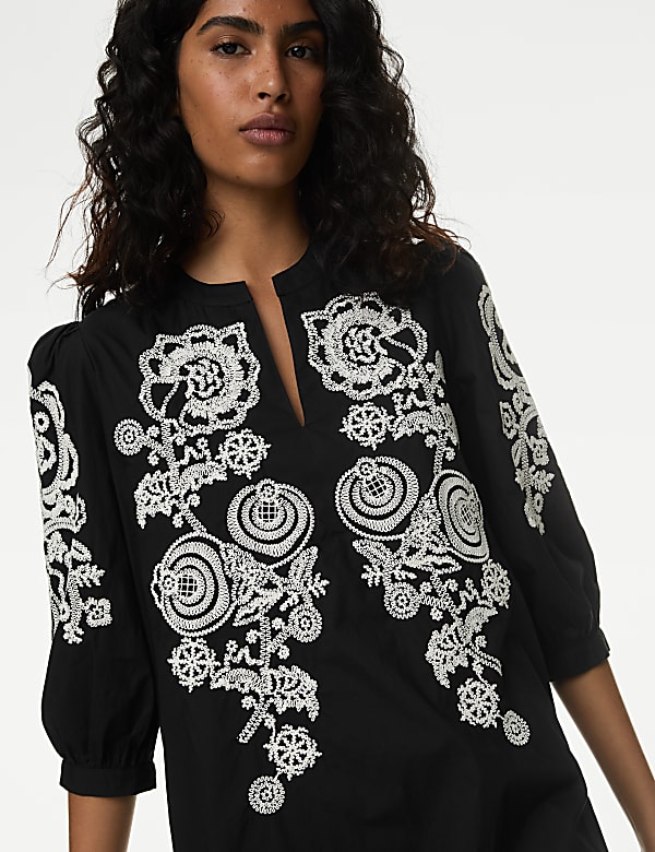 Black embroidered smock dress deals