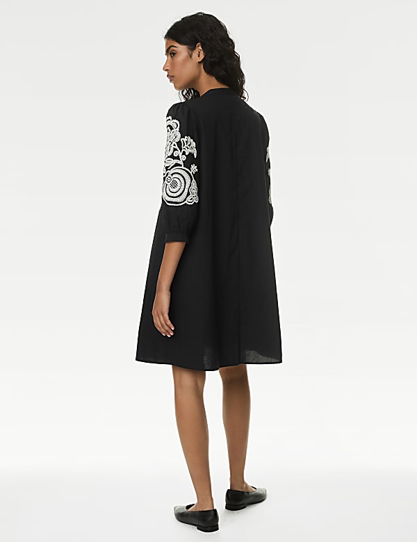 Pure Cotton Embroidered Mini Smock Dress