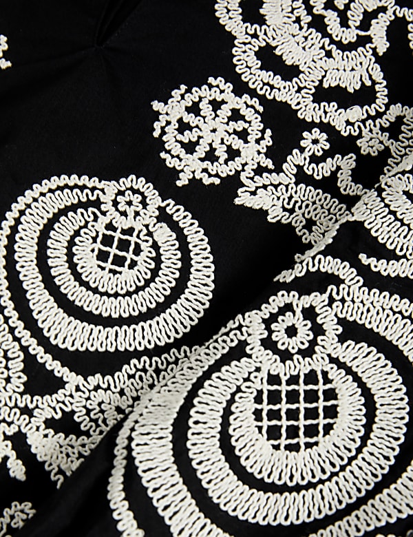 Pure Cotton Embroidered Mini Smock Dress
