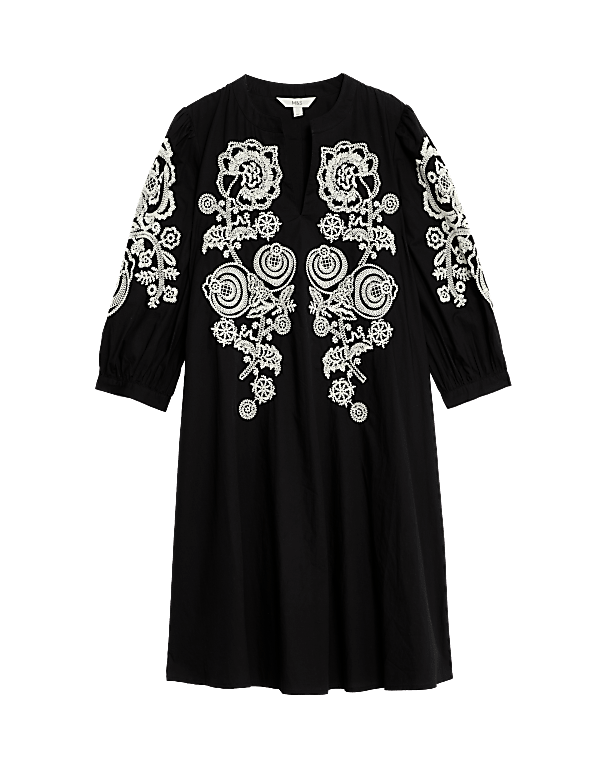 Pure Cotton Embroidered Mini Smock Dress