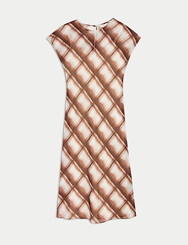 שמלת מידי בגזרה ישרה וצמודה עם צווארון עגול והדפס - IL