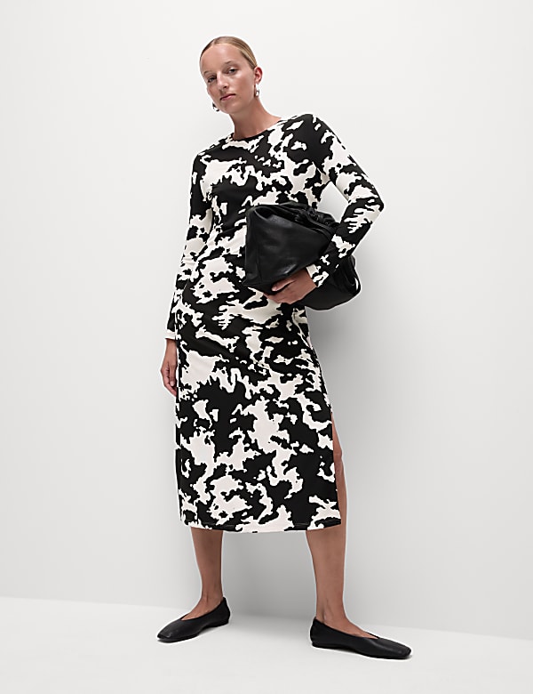 Printed Round Neck Midaxi Column Dress
